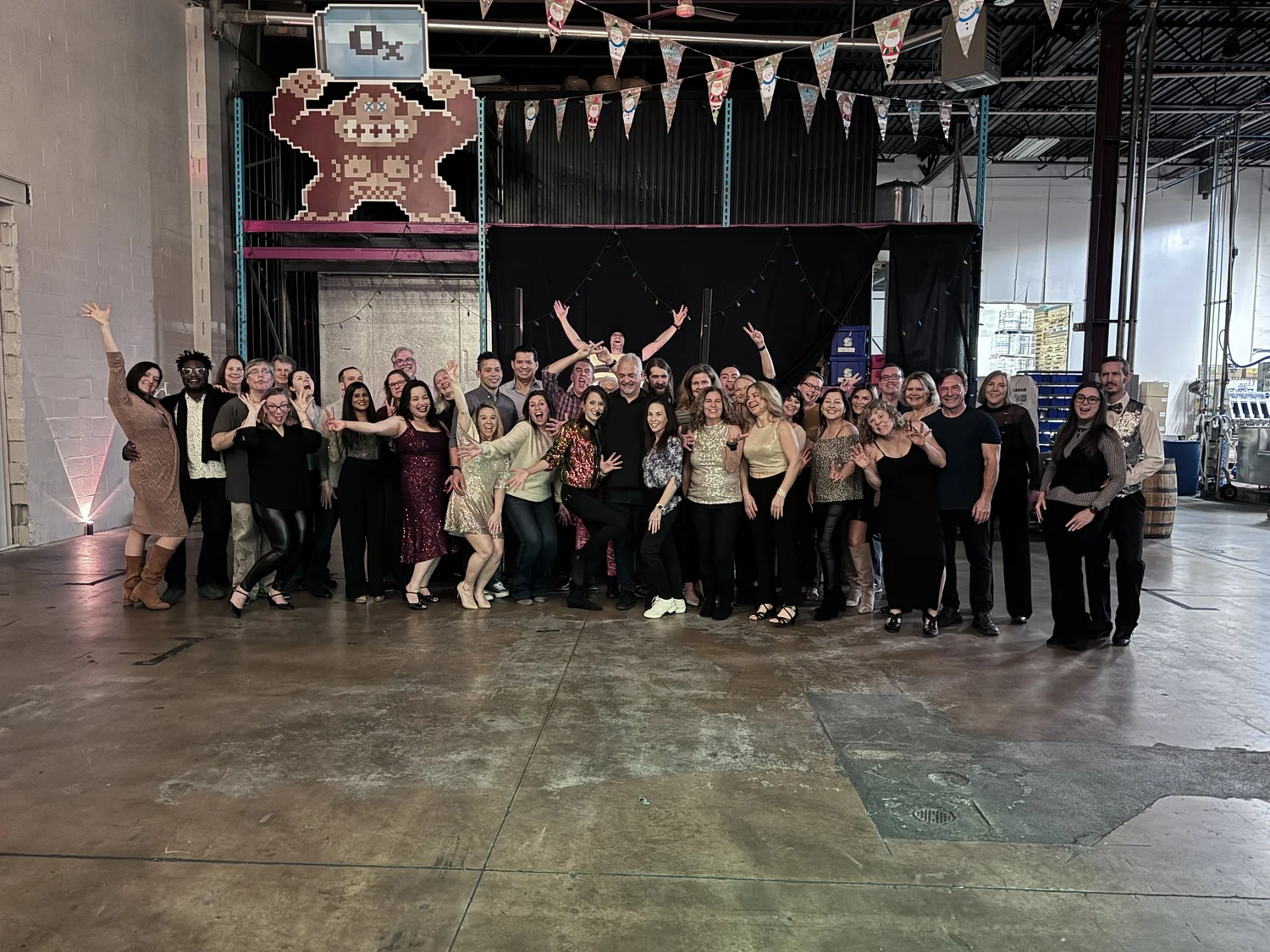 Dance King party guests celebrating together at Old Ox